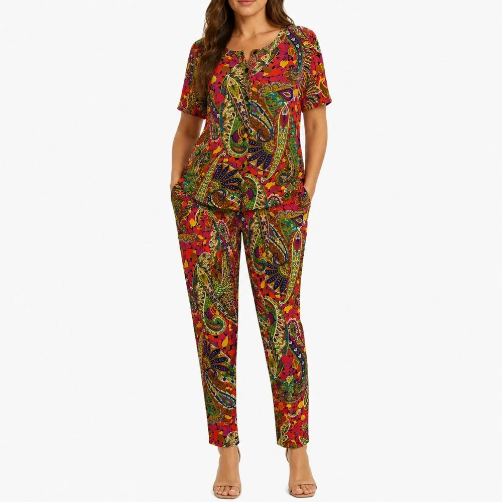 Vintage Diana Marco Boho Paisley Outfit Set Womens Size 16 Dopamine Festival